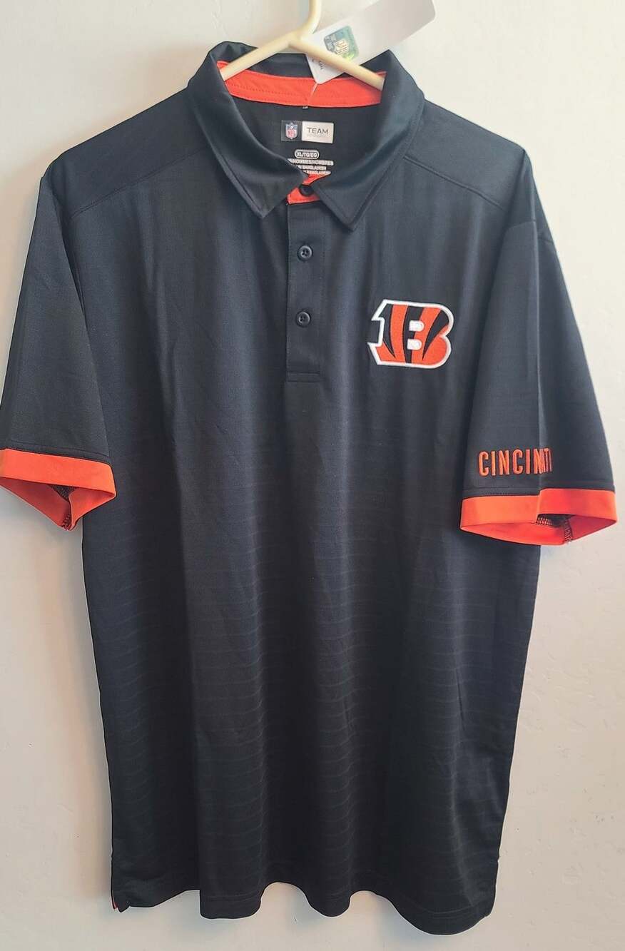 Cincinnati Bengals NFL Team Apparel Polo Shirt Size XL Black Orange Logo New Wit